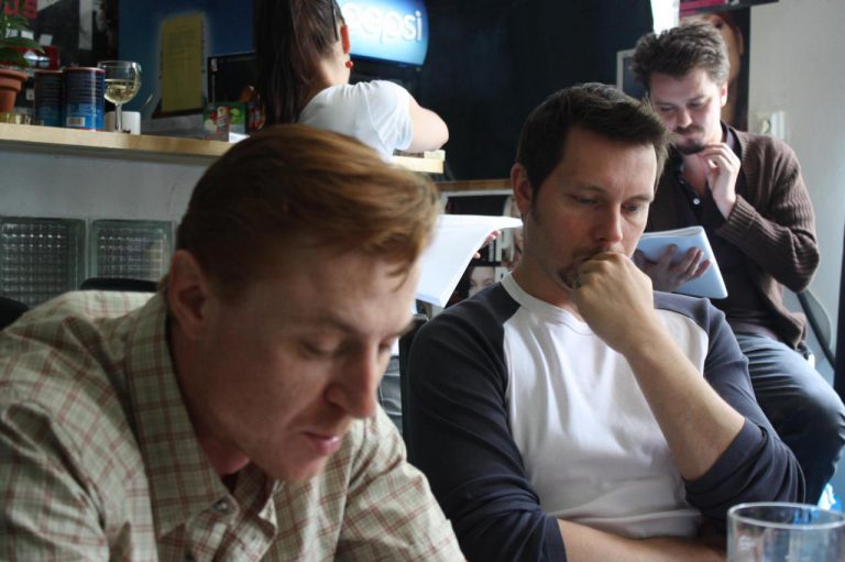 Jiří Racek, Michal Slaný a Jakub Chromeček na první čtené zkoušce 